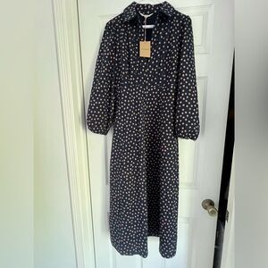 NWT Boden Dark Blue Dress with Tan Polka Dots size 6R